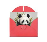 WZYCWB Biglietti di auguri in carta perlescente rossa con stampa di panda con foglie di bambù, 15 x 10 cm, con buste per compleanni, matrimoni e condoglianze