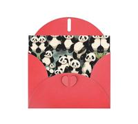 WZYCWB Biglietti di auguri in carta perlescente rossa con stampa di panda giganti, 15 x 10 cm, con buste per compleanni, matrimoni e condoglianze