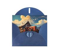 WZYCWB Biglietti di auguri stampati blu con trattore rosso della fattoria, perfetti per auguri di vacanza commoventi