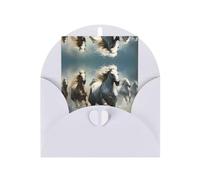 WZYCWB Biglietti di auguri vuoti con cavalli che corrono selvaggi nel fiume, pieghevoli, 15,2 x 10,2 cm, Natale, ringraziamento, famiglia, biglietti di compleanno con buste
