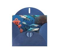 WZYCWB Biglietti di Natale stampati blu con squalo sottomarino, inviti di nozze, squisiti biglietti con busta