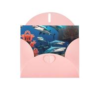 WZYCWB Biglietti di Natale stampati rosa con squalo sottomarino, inviti di nozze, squisiti biglietti con busta