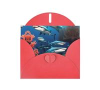 WZYCWB Biglietti di Natale stampati rossi con squalo sottomarino, inviti di nozze, squisiti biglietti con busta