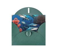 WZYCWB Biglietti di Natale stampati verde scuro con squalo sottomarino, inviti di nozze, squisiti biglietti con busta