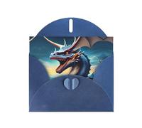 WZYCWB Biglietto di auguri con busta in carta blu perlescente con stampa di drago ruggente. Adatto per auguri di compleanno, congratulazioni e condoglianze.