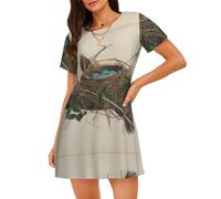 WZYCWB Birds Nest - Camicia da notte da donna a maniche corte, vestibilità ampia, adatta per dormire e indossare rilassati, Nero , M