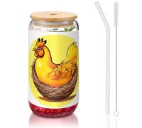 WZYCWB Bird's Nest Golden Chicken 16oz coperchio in bambù tazza di vetro tazza di vetro tazze da caffè ghiacciato carino tazze da tè ghiacciato tazze da birra ideali per accessori bar caffè regali