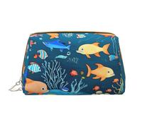 WZYCWB Blu mondo sottomarino di pesce Borsa cosmetica in pelle con tasche, borsa cosmetica portatile da viaggio, borsa cosmetica di grande capacità,