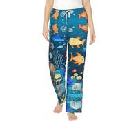 WZYCWB Blue underwater world of fish Stampe Pigiama Flanella Donna - Autunno/Inverno Loungewear -, Nero , S