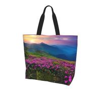 WZYCWB Borsa a tracolla con stampa paesaggistica di fiori viola con prato e montagna, adatta per viaggi, yoga, spiaggia, pendolari, shopping, regalo per uomini e donne