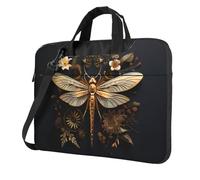 WZYCWB Borsa a tracolla per laptop con squisita stampa di libellule dorate, adatta per uso quotidiano in ufficio e viaggi di lavoro, Nero , 14 inch