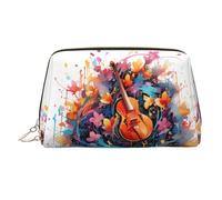 WZYCWB Borsa cosmetica da donna in pelle stampata con cane con fiori - elegante e morbida, resistente, Chitarra nota colorata, Taglia unica