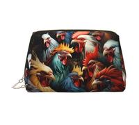 WZYCWB Borsa cosmetica da donna in pelle stampata con cane con fiori - elegante e morbida, resistente, Galli colorati in piedi insieme, Taglia unica