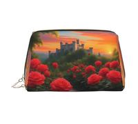 WZYCWB Borsa cosmetica da donna in pelle stampata con gatto rosa dei cartoni animati, elegante e morbida, durevole, Un Castello Bellissimo, Taglia unica