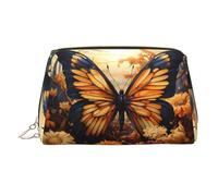 WZYCWB Borsa cosmetica da donna in pelle stampata con girasoli sotto il davanzale della finestra, elegante e morbida, resistente, Fiori Campo Farfalla Giallo Arancione, Taglia unica