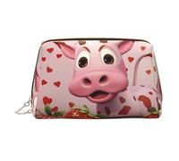 WZYCWB Borsa cosmetica da donna in pelle stampata con girasoli sotto il davanzale della finestra, elegante e morbida, resistente, Mucca Rosa Con Fragole, Taglia unica