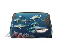 WZYCWB Borsa cosmetica da donna in pelle stampata con pesci di barriera sottomarina - elegante e morbida, resistente, Squali sotto il mare, Taglia unica