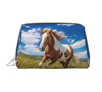 WZYCWB Borsa cosmetica di viaggio di cuoio, borsa cosmetica portatile dei cavalli sulla prateria, borsa cosmetica di stoccaggio cosmetica di grande capacità con le tasche,