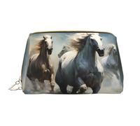 WZYCWB Borsa cosmetica di viaggio di cuoio, cavalli che corrono selvaggi nel fiume borsa cosmetica portatile, borsa cosmetica di grande capacità con tasche,