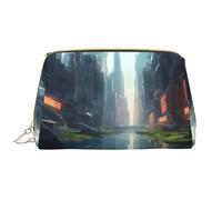 WZYCWB Borsa cosmetica di viaggio di cuoio, La città sulla borsa cosmetica portatile dell'acqua, borsa cosmetica di stoccaggio cosmetica di grande capacità con le