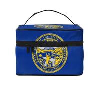 WZYCWB Borsa cosmetica grande da donna, con bandiera del Nebraska, borsa cosmetica portatile di grande capacità, borsa da viaggio per ragazze, nera, taglia unica, nera, taglia unica, Nero , Taglia