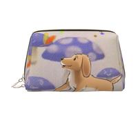 WZYCWB Borsa cosmetica in pelle con motivo a foglie rosse, perfetta per il trasporto o l'organizzazione della casa, Fungo del fumetto con il cane, Taglia unica