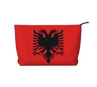 WZYCWB Borsa cosmetica in velluto a coste con bandiera albanese, borsa da donna portatile con cerniera, adatta per viaggi e conservazione quotidiana, cosmetici
