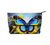 WZYCWB Borsa cosmetica in velluto a coste con girasole blu, borsa da donna con cerniera, adatta per viaggi e conservazione quotidiana, cosmetici
