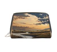 WZYCWB Borsa cosmetica rotonda in pelle stampata con petali astratti per le donne - elegante e morbida, durevole, Fiumi e pianure, Taglia unica