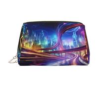 WZYCWB Borsa cosmetica rotonda in pelle stampata con petali astratti per le donne - elegante e morbida, durevole, Strade del futuro, Taglia unica