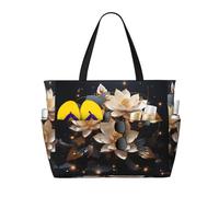 WZYCWB Borsa da spiaggia con fiore di loto dorato bohémien, grande, borsa da viaggio, palestra, piscina, con cerniera