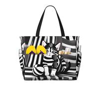 WZYCWB Borsa da spiaggia con gattino a righe bianche e nere grande borsa da viaggio borsa da palestra piscina con cerniera borsa portaoggetti