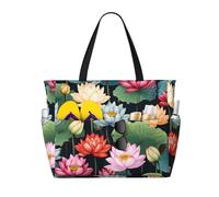 WZYCWB Borsa da spiaggia con motivo di loto grande borsa da viaggio borsa da palestra piscina con cerniera