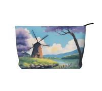 WZYCWB Borsa da toeletta con motivo gatto rosa in stile cartone animato, essenziale per organizzare cosmetici e prodotti per la cura della pelle., Bellissimo mulino a vento del fiume, Taglia unica