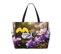 WZYCWB Borsa da viaggio con fiori e farfalle viola stampata per nuoto e fitness/shopping al supermercato/vacanza al mare