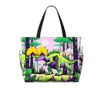 WZYCWB Borsa da viaggio pieghevole da spiaggia con dinosauro verde, borsa da spiaggia di grande capacità con cerniera, perfetta per borse della spesa, piscina, palestra, shopping da viaggio,