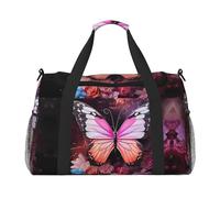 WZYCWB Borsa da viaggio portatile con cane ragazza con fiori borsa da viaggio per il fine settimana borsa fitness yoga adatta per fitness e altri scenari, Farfalle e fiori., Taglia unica