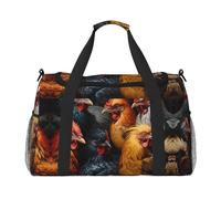 WZYCWB Borsa da viaggio portatile con girasoli sotto il davanzale della finestra Borsa da viaggio per il fine settimana borsa fitness yoga adatta per fitness e altri scenari, Galli vestiti in molti