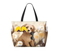 WZYCWB Borsa da viaggio stampata con cucciolo nei fiori per nuoto e fitness/shopping al supermercato/vacanze al mare