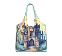 WZYCWB Borsa di tela stampata del castello delle fiabe singola della spalla, borsa della spesa, borsa della tela di uso quotidiano