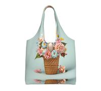 WZYCWB Borsa in tela monospalla con stampa gelato e fiori, borsa in tela alla moda, adatta per viaggi quotidiani e shopping, nera, taglia unica