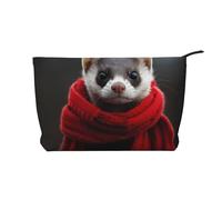 WZYCWB Borsa per cosmetici con stampa di cane pastore, perfetta per viaggi di lavoro e viaggi., Un furetto con una sciarpa rossa, Taglia unica