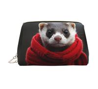 WZYCWB Borsa per cosmetici in pelle stampata con cane da pastore, elegante e portatile, Un furetto con una sciarpa rossa, Taglia unica