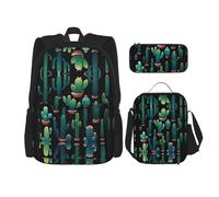 WZYCWB Cactus Community Campus Life zaino set (3 pezzi) - borsa per la scuola + astuccio + borsa per il pranzo, soddisfa tutte le esigenze quotidiane degli studenti