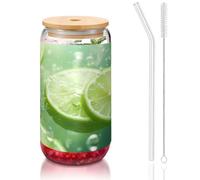 WZYCWB Calce dolce e fresca 16 once coperchio in bambù tazza di vetro tazza di vetro tazze da caffè ghiacciato carino tazze da tè ghiacciato tazze da birra ideali per accessori bar caffè regali