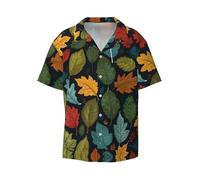 WZYCWB Camicia a maniche corte da uomo a maniche corte con foglie, stile casual, con bottoni, abbigliamento da spiaggia, nero, L