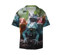 WZYCWB Camicia a maniche corte da uomo con 4 lucertole colorate, casual, con bottoni, disponibile nelle taglie S-4XL, nero, L