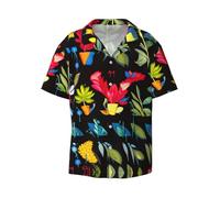 WZYCWB Camicia a maniche corte da uomo con motivo - Camicia casual con bottoni, abbigliamento da spiaggia per le vacanze, nero, S