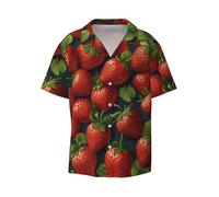WZYCWB Camicia a maniche corte da uomo con motivo fragola, casual, con bottoni, abbigliamento da spiaggia, nero, XL