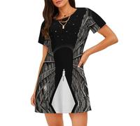 WZYCWB Camicia da notte a maniche corte con stampa con illustrazione da sogno, perfetta per un abbigliamento domestico rilassato, Nero , XL